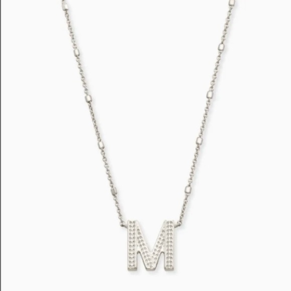 NEW Kendra Scott Initial “M” Pendant Necklace Silver Rhodium Box Pouch - Picture 7 of 8
